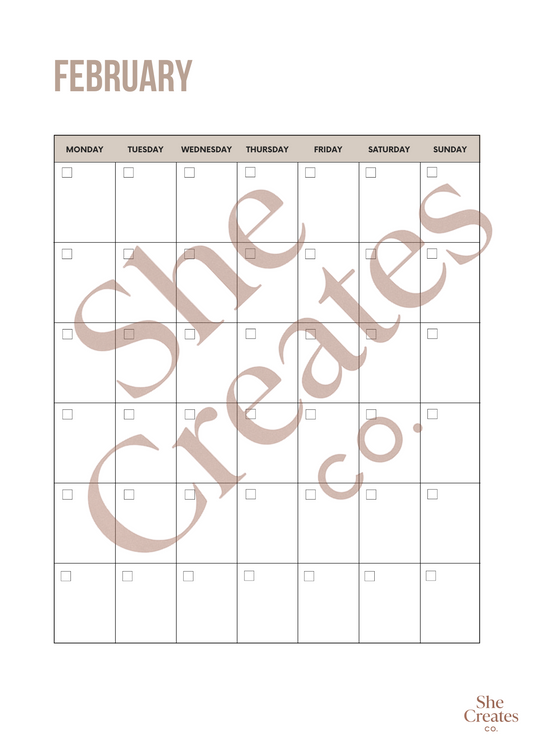 Aesthetic Undated Yearly Calendar | Minimalist Feminine Planner | Soft Life Digital Download | Printable Calendar for Women